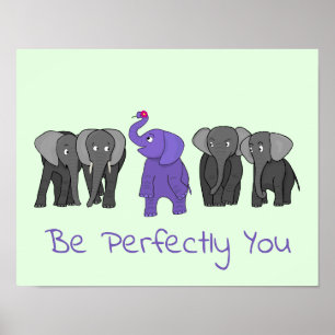 Impressão do Elefante Roxo "Seja Perfeitamente Voc