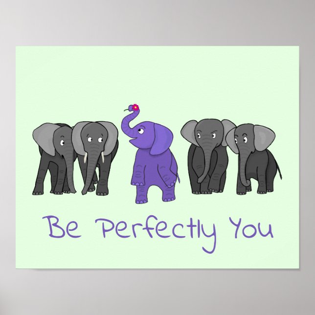 Impressão do Elefante Roxo "Seja Perfeitamente Voc (Frente)