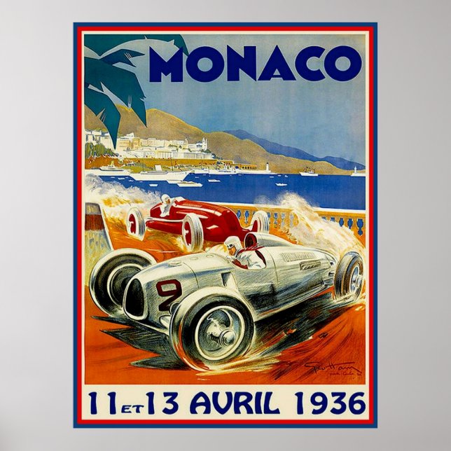 IMPRESSÃO do Grande Prêmio do MONACO Vintage 1936 (Frente)