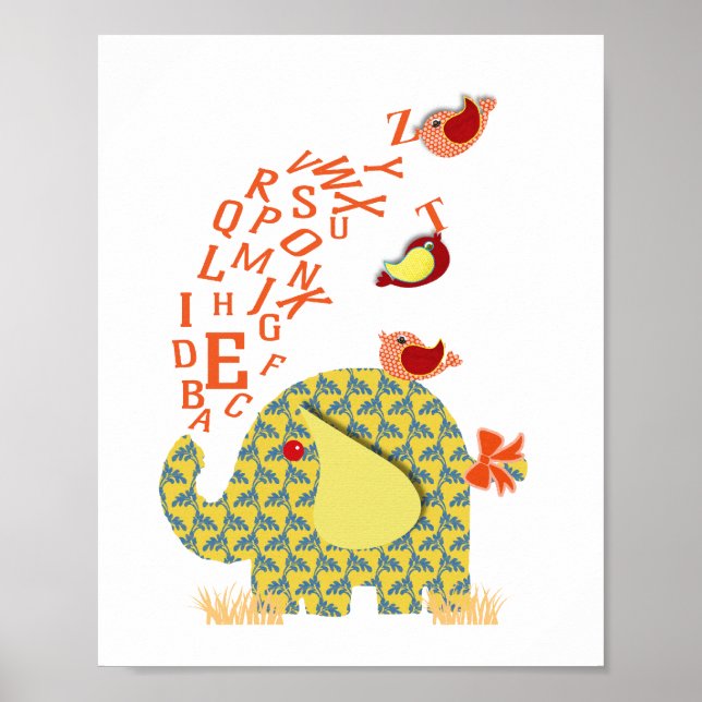 Impressão do infantário de elefante alfabético (Frente)