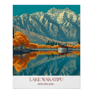 Impressão do Lago Wakatipu   Arte de Parede da Nov