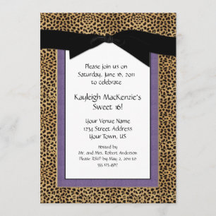 Impressão do leopardo e convite roxo do doce 16
