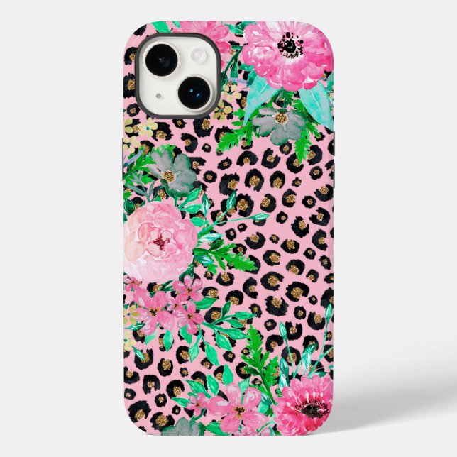 Impressão do Leopardo Rosa Elegante e Design Flora (Verso)