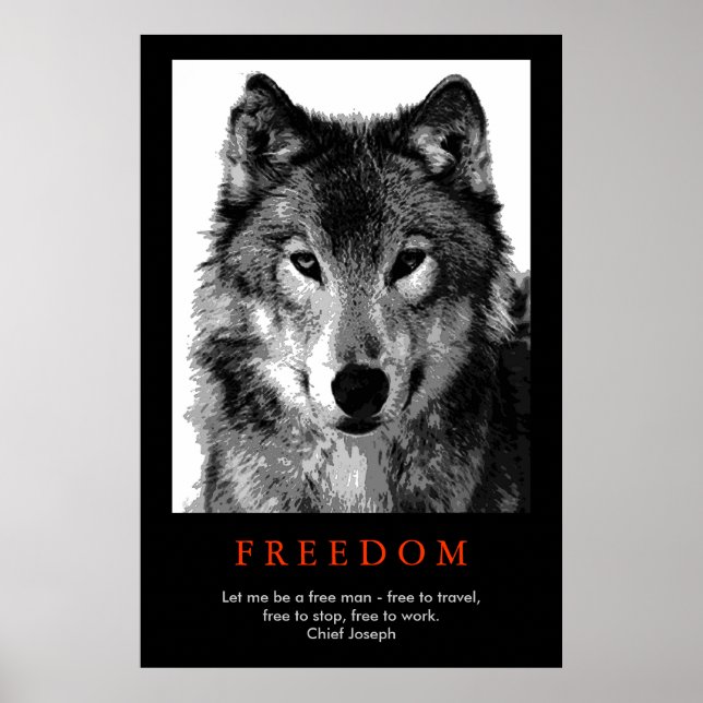 Impressão do Lobo Motivacional Único Branco Negro (Frente)