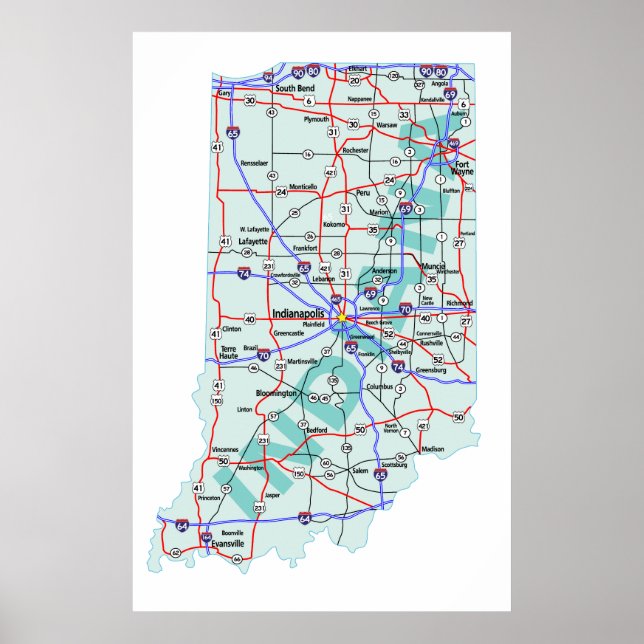Impressão do Mapa Interestadual de Indiana (Frente)