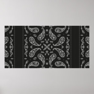Impressão do Ornamento de Paisley Bandana, preto e