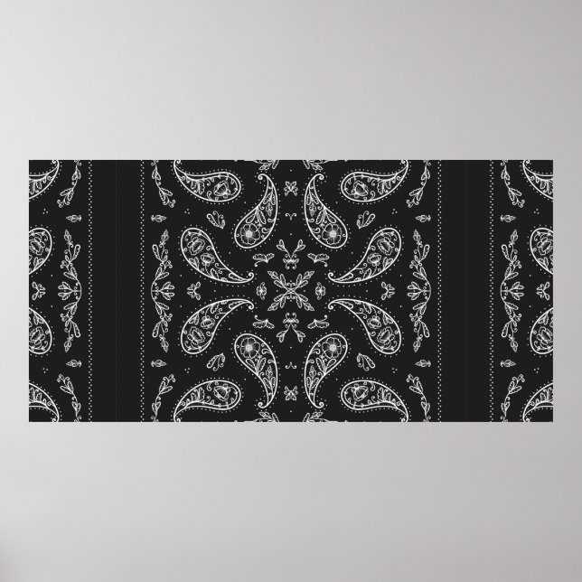 Impressão do Ornamento de Paisley Bandana, preto e (Frente)