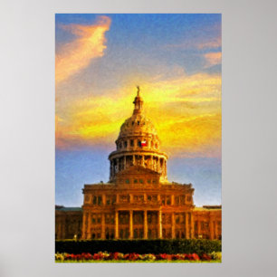 Impressão do por do sol do Capitólio de Austin