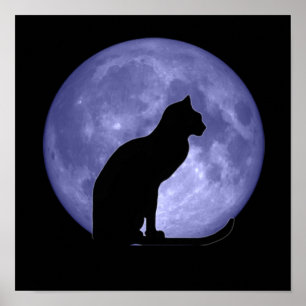 Impressão do poster da lua azul de gato preto