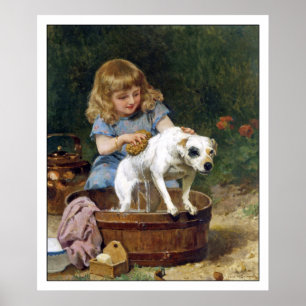 Impressão do poster: Dando ao cão um banho - art