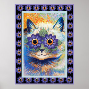 Impressão do poster do gato da flor do hippy do