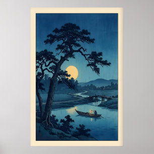 Impressão do Rio ao Luar Estilo de Xilogravura Jap