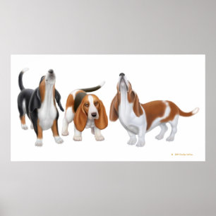 Impressão do trio de Basset Hound