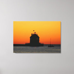 Impressão Dourado das canvas do farol do por do