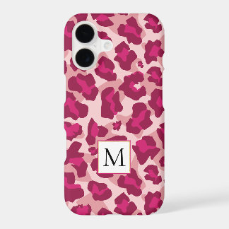 Impressão e monograma de leopardo rosa e vermelha