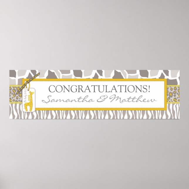 Impressão em animais e faixa de Chá de fraldas do  (Frente)