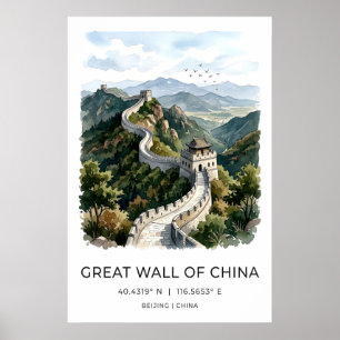 Impressão em Aquarela da Grande Muralha da China,