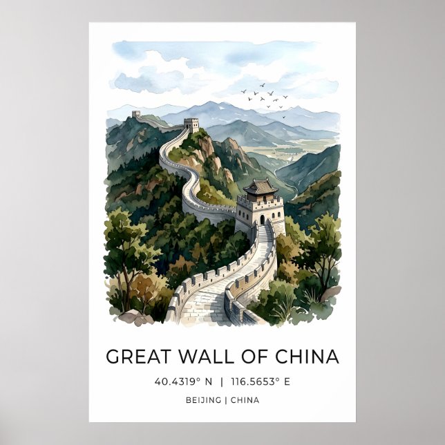 Impressão em Aquarela da Grande Muralha da China,  (Frente)