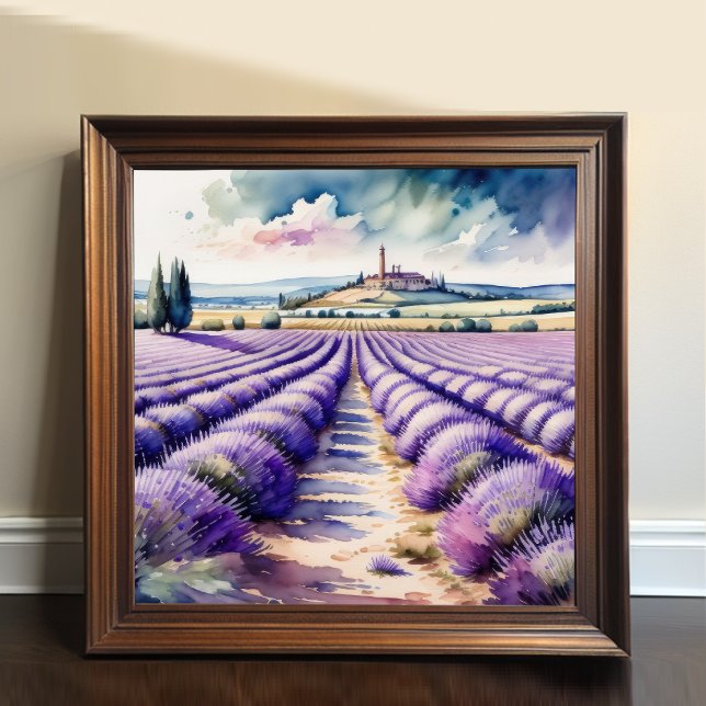 Impressão em Aquarela de Campos de Lavanda Paisage (Criador carregado)