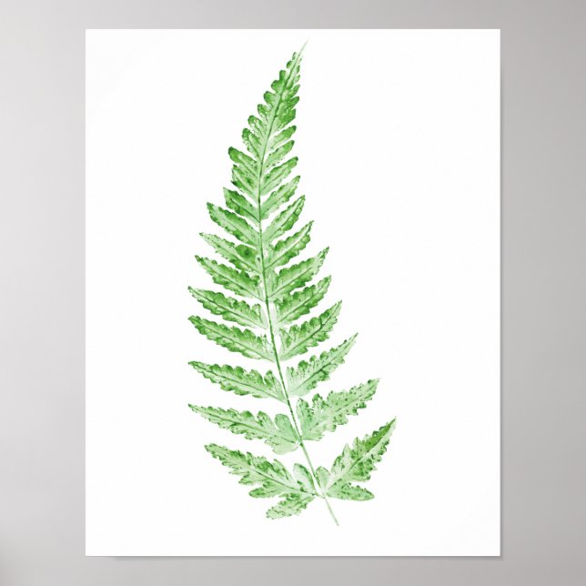 Impressão em aquarela de folha verde de samambaia (Frente)