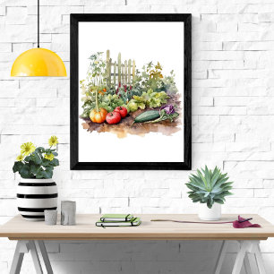 Impressão em Aquarela de Jardim de Legumes Arte de