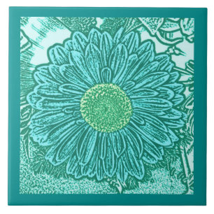 Impressão em bloco de Gerbera Daisy, Turquesa e Ág