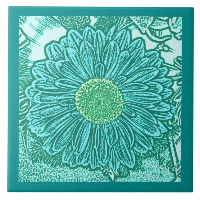 Impressão em bloco de Gerbera Daisy, Turquesa e Ág (Frente)