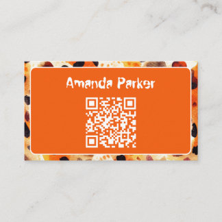 Impressão em laranja animal Código QR cartão de vi