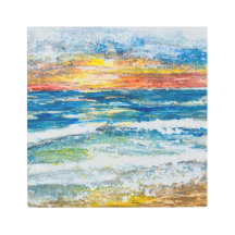 Impressão em Metal - Pôr do Sol Ondas do Mar