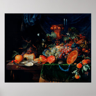 Impressão em óleo de Frutas e Ostras Vintage