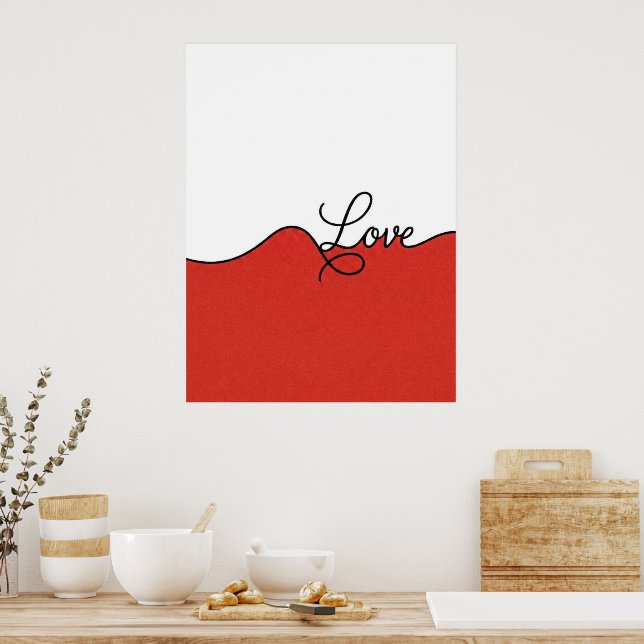 Impressão em Parede Cursiva Amor Vermelho e Branco (Cozinha)