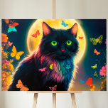 Impressão Em Tela С na borboleta flores da lua brilhando mosca giro<br><div class="desc">Um gato preto sobre fundo de lua,  cercado por flores silvestres e borboletas,  uma atmosfera de magia e tranquilidade em cores brilhantes. (POR FAVOR! - Veja também outras novas coleções para mais opções)</div>