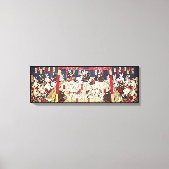Impressão Em Tela 兎 の 撲, 芳 藤 Coelhos Sumo, Yoshifuji, Ukiyo-e (Frente)