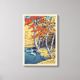Impressão Em Tela 奥入瀬の秋, outono em Oirase, Hasui Kawase, W