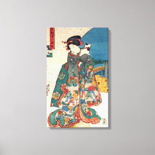 Impressão Em Tela 少女と猫, menina do 国芳 com gato, Kuniyoshi