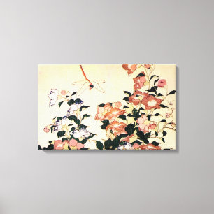 Impressão Em Tela 桔梗, Bellflower do 北斎 e libélula, Hokusai,