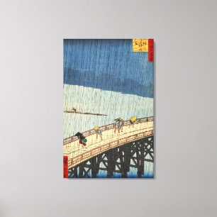 Impressão Em Tela 突 然 雨, 広 重 Chuva Súbita, Hiroshige, Ukiyo-e