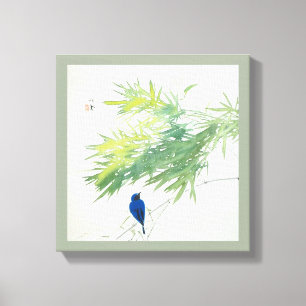 Impressão Em Tela 竹に青鳥, bambu do 栖鳳 e pássaro azul, Sei