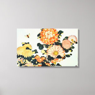 Impressão Em Tela 菊と蜂, crisântemo do 北斎 e abelha, Hokusai