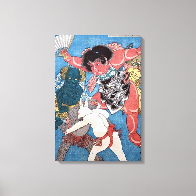 Impressão Em Tela 金 太 郎 物 動,国 と Kintaro & Animais, Kuniyoshi, Ukiyo- (Frente)