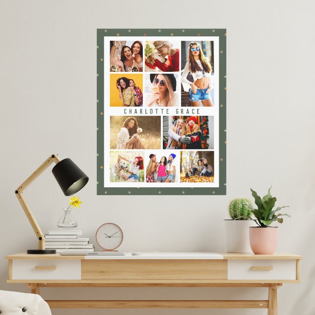 Impressão Em Tela 10 Foto Moderna Stars Na moda Nome Verde (Criador carregado)