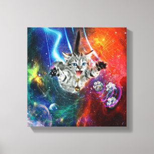 Impressão Em Tela 12x12Gato Gatinho do espaço Psicodélico na canvas.