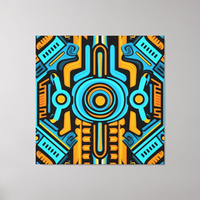 Impressão Em Tela 155 padrão simétrico azul e laranja (Frente)