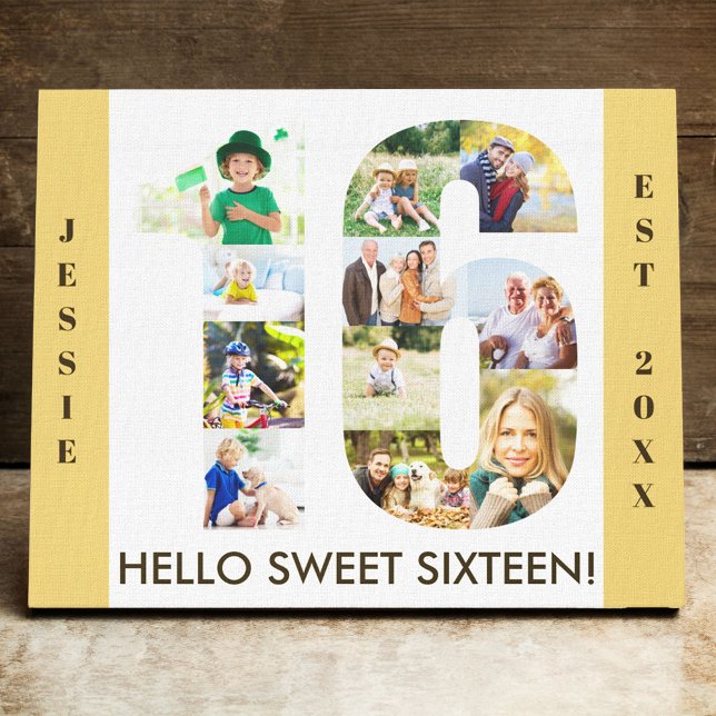 Impressão Em Tela 16 º Aniversário Colagem de Fotos Número 16 Neutro (Criador carregado)