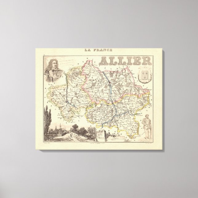 Impressão Em Tela 1858 Mapa do Departamento de Allier, Poster da Fra (Frente)