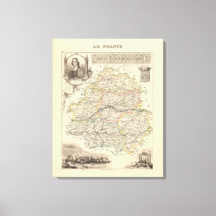 Impressão Em Tela 1858 Mapa do Departamento de Dordogne, Poster Fran