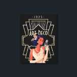 Impressão Em Tela 1920 Art Deco Lady Singer Frame Dourado Preto<br><div class="desc">Estilo Vintage Art Deco com esta glamourosa cantora de 1920 com microfone e uma estrutura de estilo de vinte e poucos anos e tipografia Art Deco e 1925.</div>