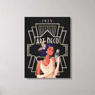 Impressão Em Tela 1920 Art Deco Lady Singer Frame Dourado Preto