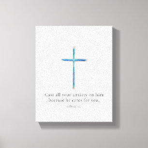 Impressão Em Tela 1 Pedro 5:7 Cruz Minimalista