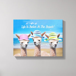 Impressão Em Tela 3 Alpacas A Vida É Melhor Na Praia! Sua Foto